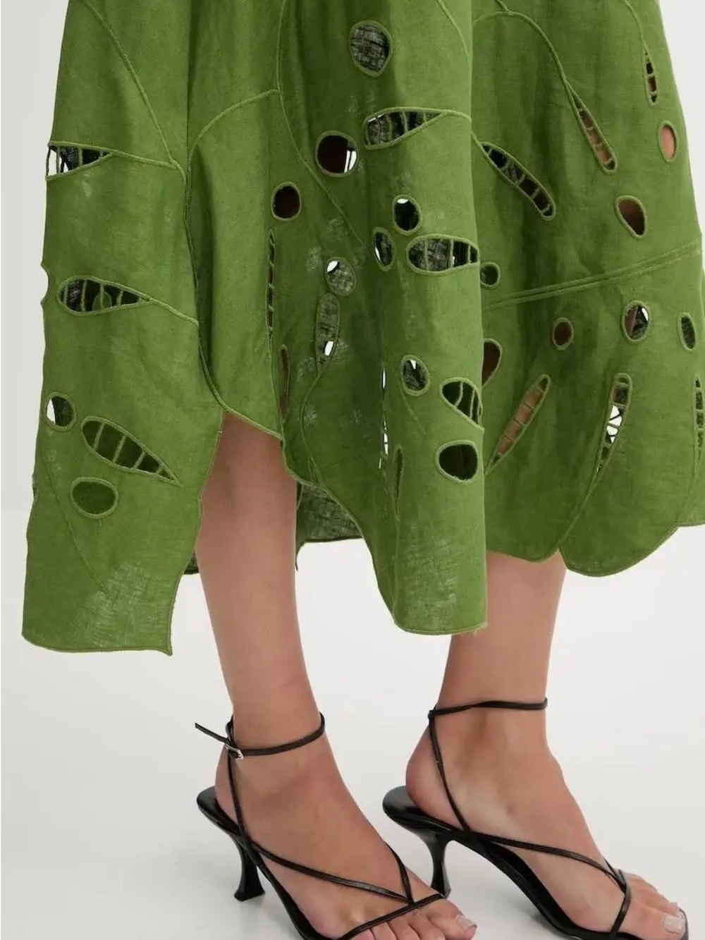 FARM Rio Olive Green Eyelet Midi Dress - Picture 4 of 8
